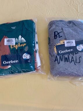 Gerber Infant Bodysuit Set - Teal Green & Gray Animal Prints